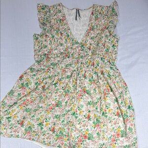 Floral Smocked V-Neck Jumpsuit Romper - Green & Cream